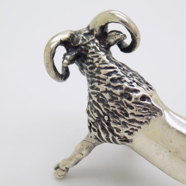 Silver Vintage Italian Handmade Genuine Sterling Silver 925 Ram / Aries Shaped Spoon Rest For Sale - Image 8 of 11
