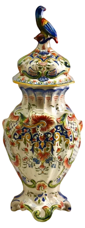 Large Antique French Hand-Painted Vase from Rouen