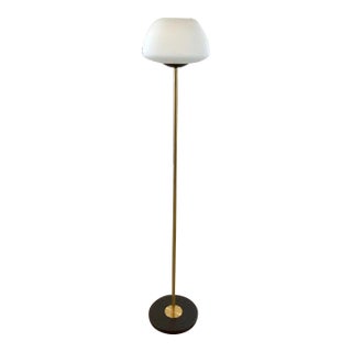 Mid-Century Modern Style Frosted Glass Globe and Brass Floor Lamp For Sale