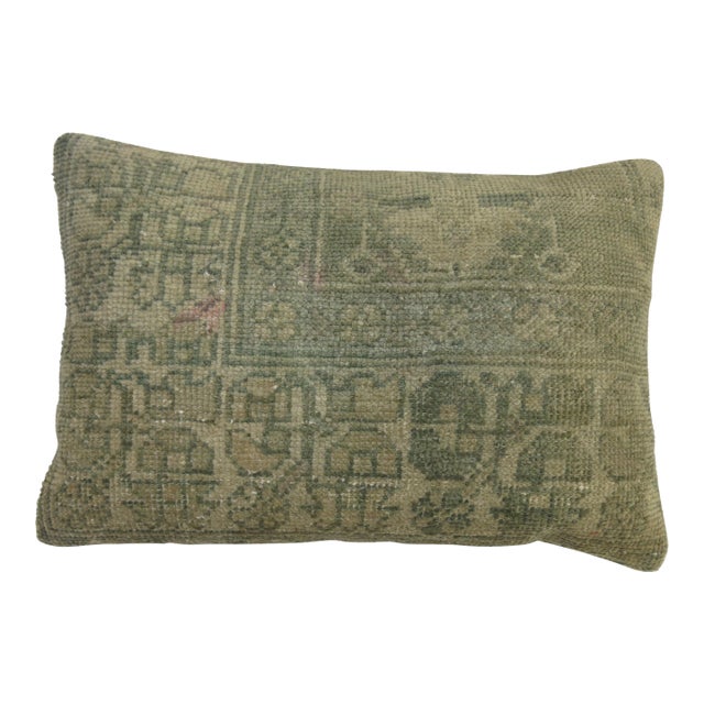 Sea Foam Green Early 20th Century Wool Antique Oushak Rug Pillow For Sale