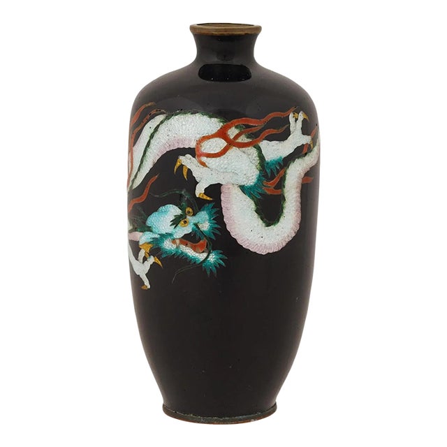 Antique Japanese Cloisonne Enamel White and Pink Dragon Vase For Sale