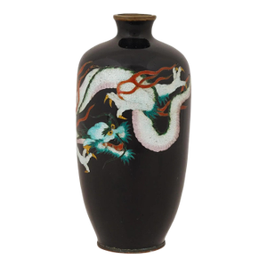 Antique Japanese Cloisonne Enamel White and Pink Dragon Vase