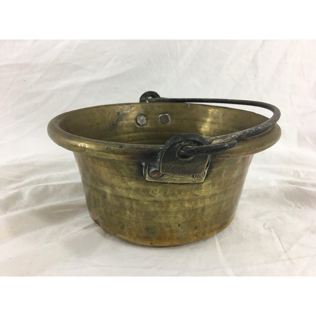 Antique French Small Brass Cauldron With Wrought Iron Handle For Sale - Image 4 of 8
