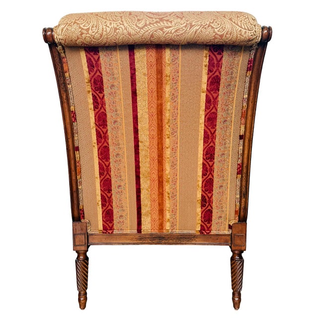 Drexel Heritage Neoclassical Bergère Chairs in Antique Cherry & Custom Upholstery - A Pair For Sale - Image 16 of 18