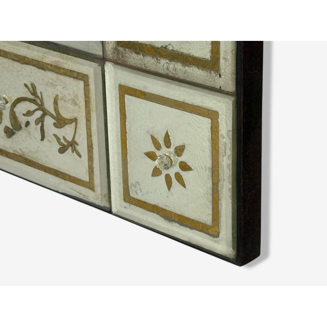 Maison Jansen Style, Verre Églomisé Glass, Wood, Venetian Wall Mirror, 20th C. For Sale - Image 10 of 11