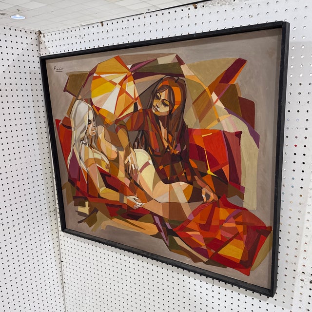 Abstract Vintage French Cubist Abstract Painting Signed Pradier – Framed For Sale - Image 3 of 12
