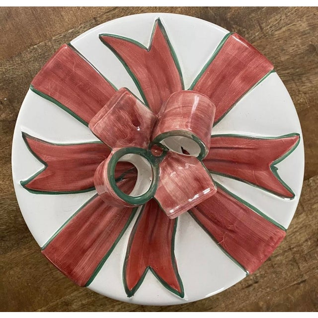 Traditional Late 20th Century Covered Cake Plate With 3-Dimensional Red Ribbon and Bow For Sale - Image 3 of 6