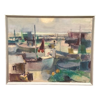 Finn Hillerup, Port, 1960s, Oil Painting on Canvas, Framed For Sale