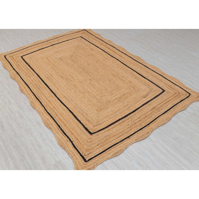 Black Natural Jute Wave Scallop Rug 10x14 Ft. For Sale - Image 6 of 12