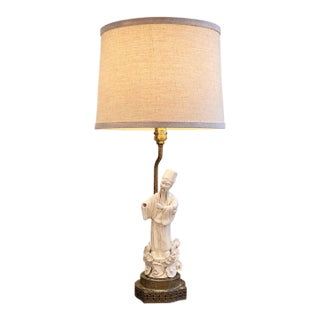Vintage Chinese Blanc De Chine-Style Porcelain Scholar Figural Table Lamp For Sale