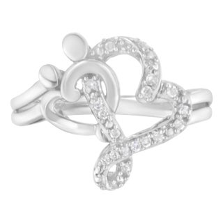 .925 Sterling Silver Diamond Heart and Music Note Ring (1/10 Cttw, H-I Color, I3 Clarity) - Size 7 EVS1010 For Sale