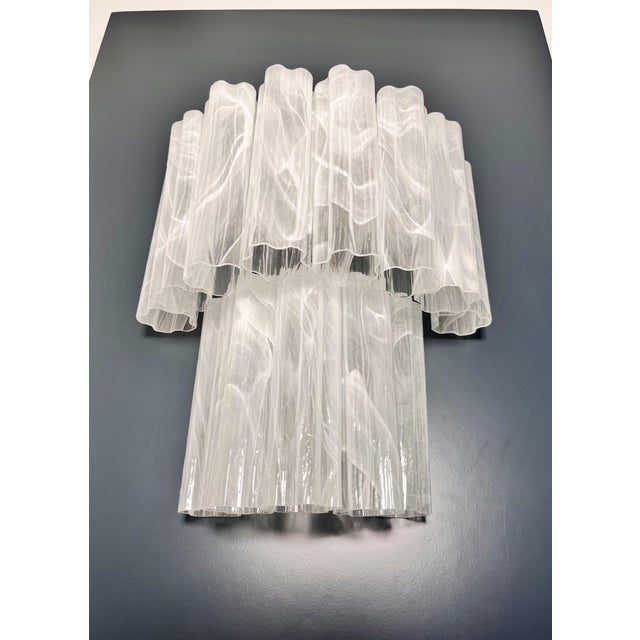 Murano Glass Tube Wall Sconces with 13 White Alabaster Glass Tubes, 1990s, Set of 2 For Sale - Image 4 of 17