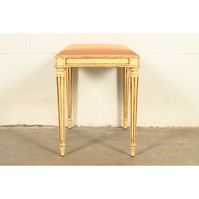 Cream Drexel French Regency Louis XVI Vanity Stool or Ottoman | Circa 1950s For Sale - Image 8 of 10