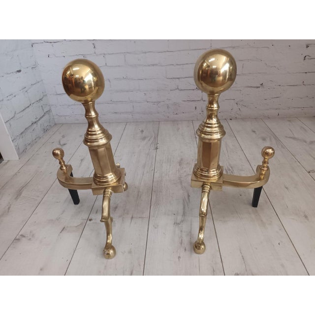 Antique Brass Fire Dogs, Set of 2 For Sale - Image 3 of 14
