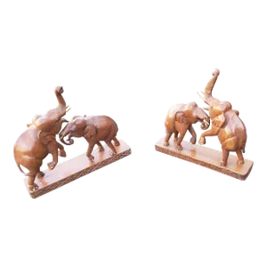 Hand-Crafted Fruitwood Elephant Figurals Sculpture