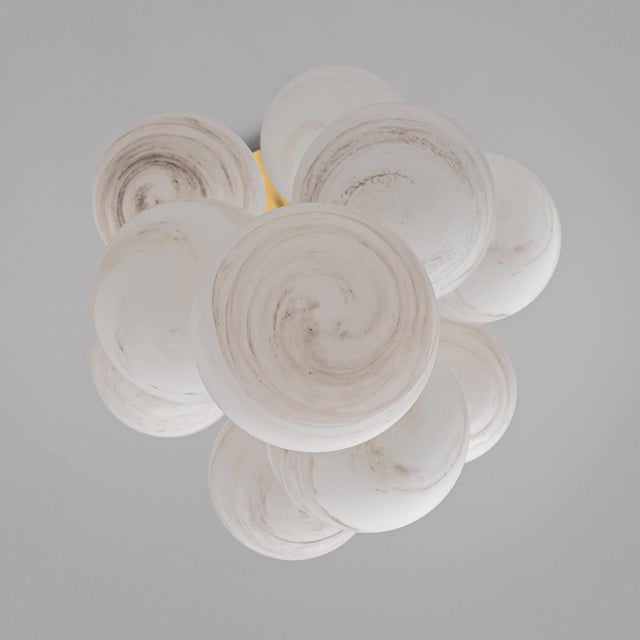 Brass & Glass Globe Cluster Chandelier, 10-Light Cascading Pendant by Schwung For Sale - Image 11 of 12