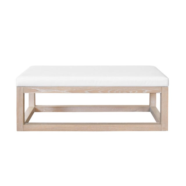 Contemporary Matthew Izzo Home Kenneth Cerused Oak Bench With White Vinyl Cushion For Sale - Image 3 of 4