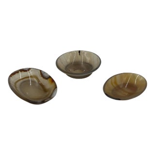 Set of 3 Antique Hand Carved Russian Agate Open Salt Dishes For Sale