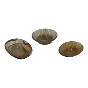 Set of 3 Antique Hand Carved Russian Agate Open Salt Dishes