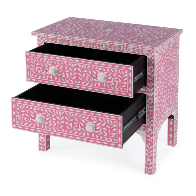 Boho Chic Vivienne 29 in. W Rectangular Bone Inlay 2 Drawer Accent Chest, Pink For Sale - Image 3 of 8