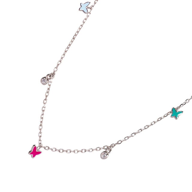 Early 21st Century Rainbow Butterfly Sterling Silver & Diamond Choker Necklace For Sale - Image 5 of 7