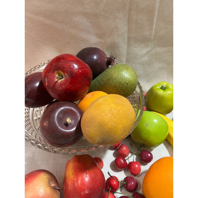 50 Pieces of Vintage Faux Fruits in Large Glass Bowl For Sale - Image 4 of 6