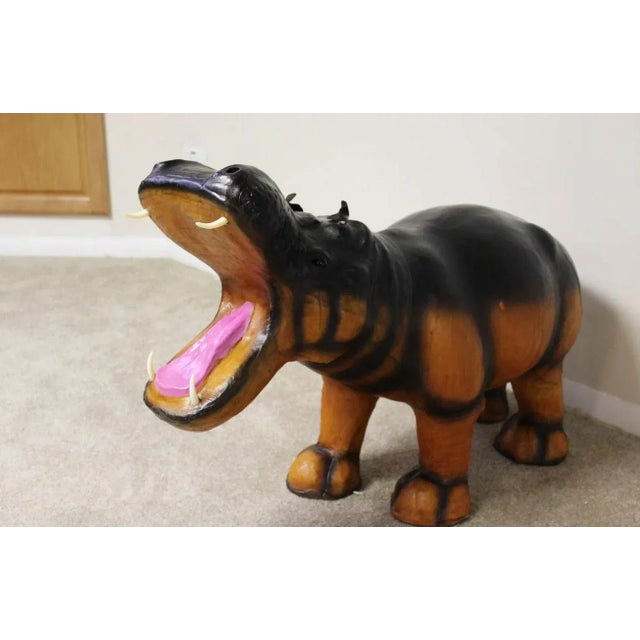 Handmade Paper Mache Big Hippo Figurine For Sale - Image 4 of 4