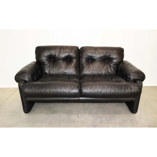 Set of two two -seater leather sofas, "Coronado" model on Afra and Tobia Scarpa Design for B&B Italia 60s. Metal structure...