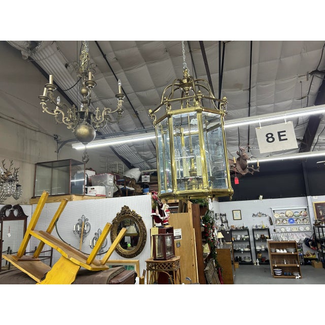 Metal Large 1960s Italian Brass and Glass Lantern For Sale - Image 7 of 12