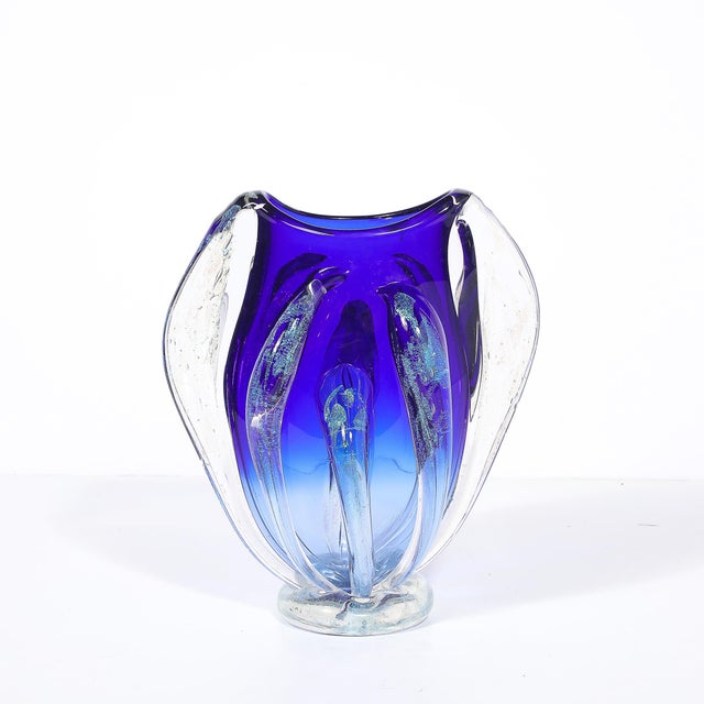 Modern Modernist Hand-Blown Art Glass Vase in Cobalt & Ultramarine Signed Will Dexter For Sale - Image 3 of 15