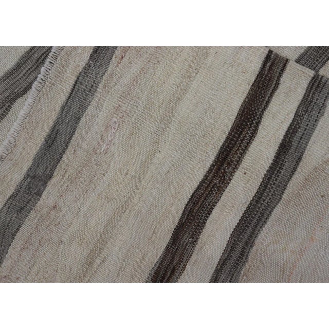 Mid 20th Century Vintage Turkish Kilim Runner With Horizontal Stripes in Gray Charcoal & Cream For Sale - Image 11 of 11