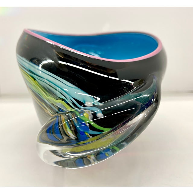 Glass Vintage 1992 Oceanic Wave Series Hand-Blown Glass Vase by Peter Ridabock - Signed For Sale - Image 7 of 18