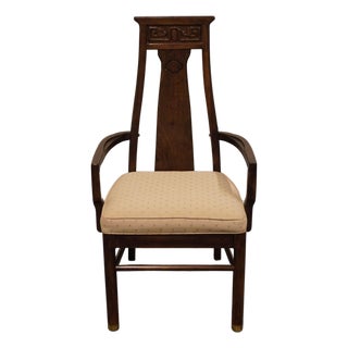 High End Walnut Asian Chinoiserie Dining Arm Chair For Sale