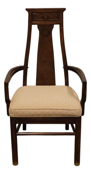 High End Walnut Asian Chinoiserie Dining Arm Chair