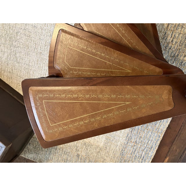 Mid‑Century Wooden Library Step Shelf – Tiered Decorative Book & Display Stand - Faux Leather Stairs For Sale - Image 4 of 8