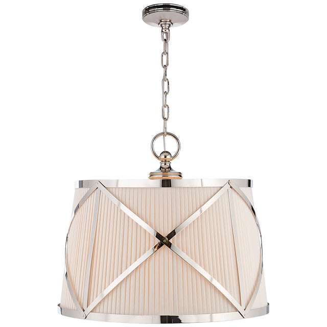 Grosvenor Large Single Hanging Shade in Polished Nickel with Linen Shade Designer: Chapman & Myers Fixture Height: 20.5"...