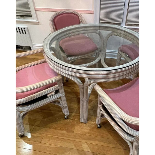 Postmodern 1980s Pencil Reed Pink Dining Set - 5 Pieces For Sale - Image 3 of 5