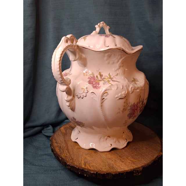 Antique Johnson Bros England Slop Jar Chamber Pot & Lid Victorian Floral Gold 12.5" For Sale - Image 12 of 15
