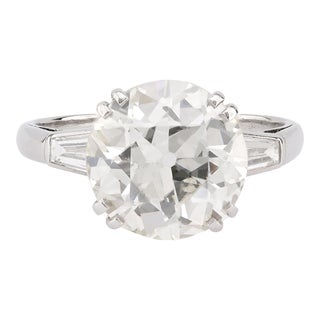 Gia 3.46 Carat Old European Cut Diamond Platinum Engagement Ring Size 5.25 For Sale