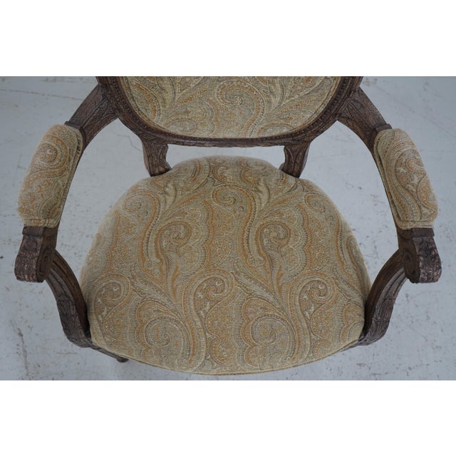 Pair French Louis XVI Upholstered Armchairs For Sale - Image 9 of 12