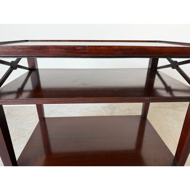 1960s French Hollywood Regency Three-Tier Mahogany Side Table For Sale - Image 4 of 12