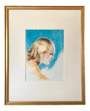 Vintage Art Deco Pastel Portrait of a Woman Charles Sheldon C. 1920s