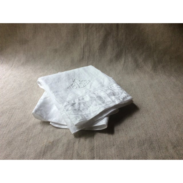 Linen Pristine Art Deco Monogrammed Linen Pair - Groovy Loopy Elegance From Paris Fleas For Sale - Image 8 of 8