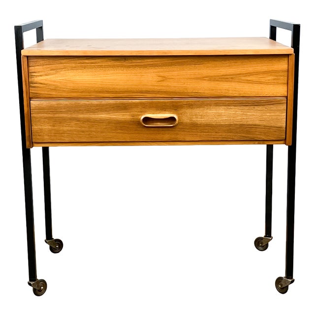 Mid-Century Modern Rolling Sewing Box in Walnut on Tubular Steel Legs, 1960s For Sale