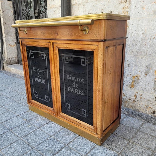 Brown Bistrot De Paris Bar Cabinet in Cherry Wood, Zinc and Gilt Brass from Roche Bobois, France, 1980s For Sale - Image 8 of 18