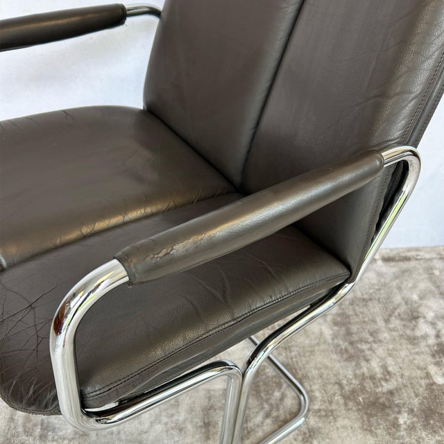 Brown Vintage Cantilever Armchair in Chrome and Leather by Tim Bates for Pieff, 1970s For Sale - Image 8 of 14