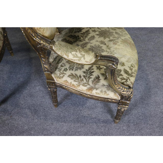 Pair Louis XVI Gilt Frame Upholstered Armchairs For Sale In Philadelphia - Image 6 of 12