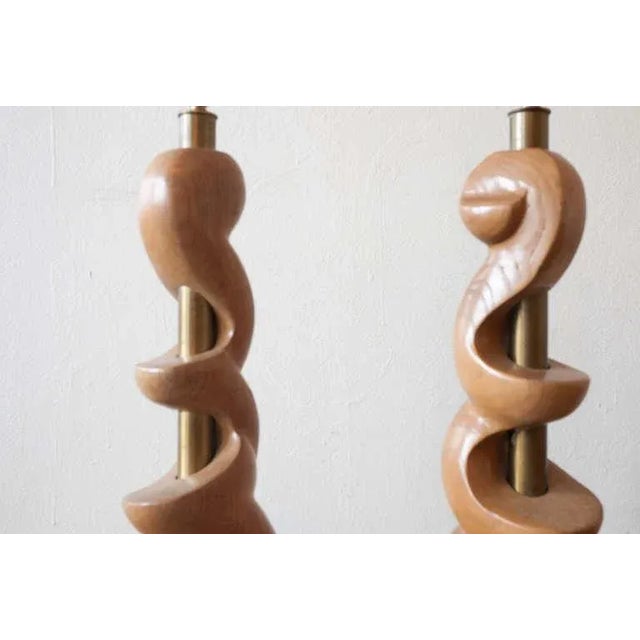 1960s Sculpted Wooden Lamps by Light House - a Pair For Sale - Image 5 of 6