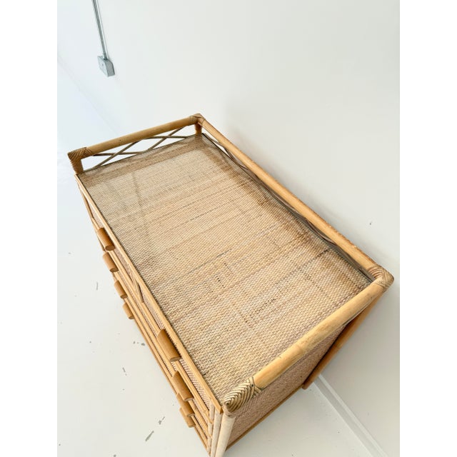 Vintage Glass Top Wicker Five-Drawer Chest of Drawers in Angraves Style, 1970s For Sale - Image 9 of 17
