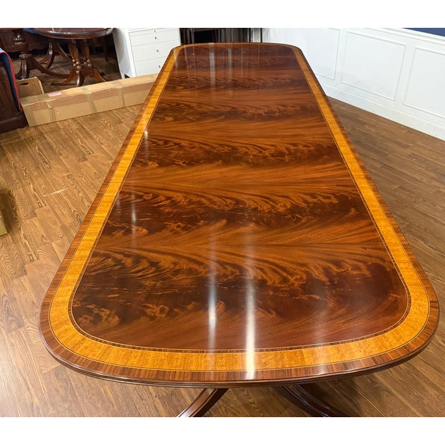 Traditional Georgian Style Multi-Banded Mahogany Dining Table by Leighton Hall - Showroom Sample For Sale In Atlanta - Image 6 of 18